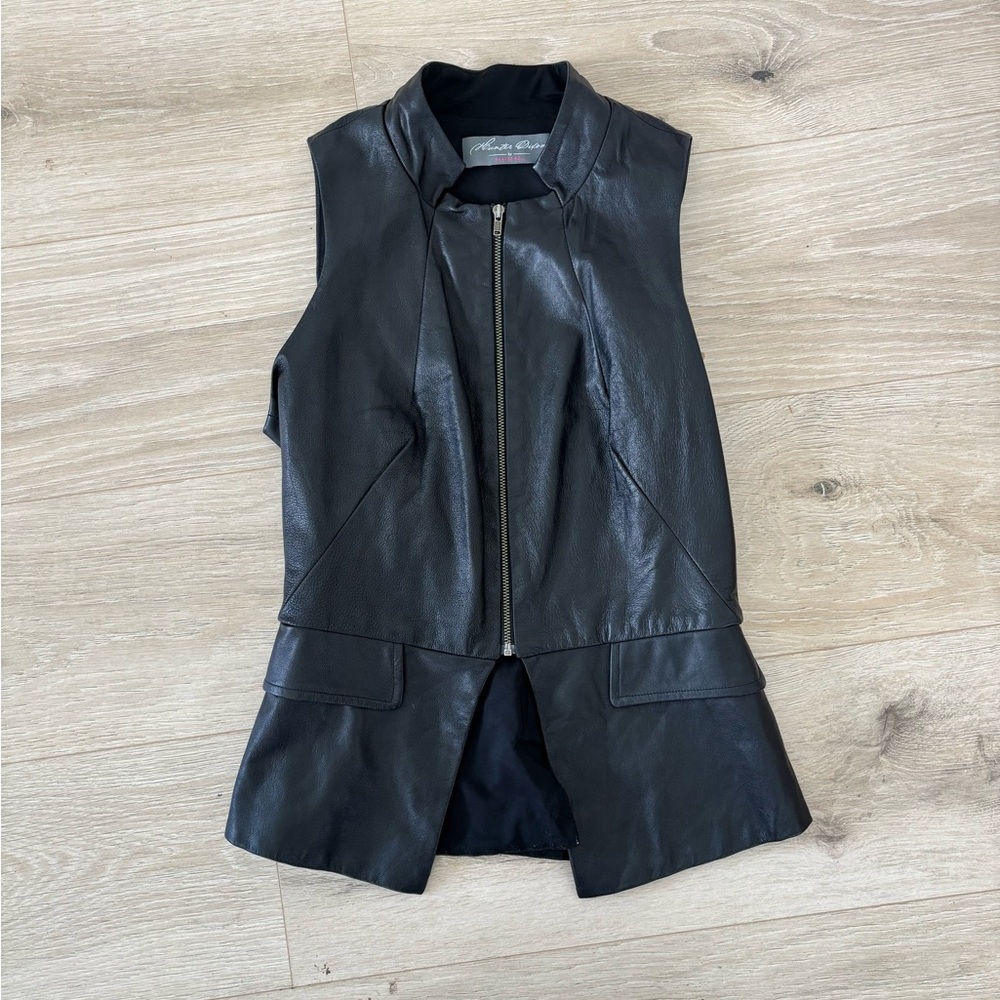 Hunter Dixon by Hunter Bell genuine leather peplum zip front top